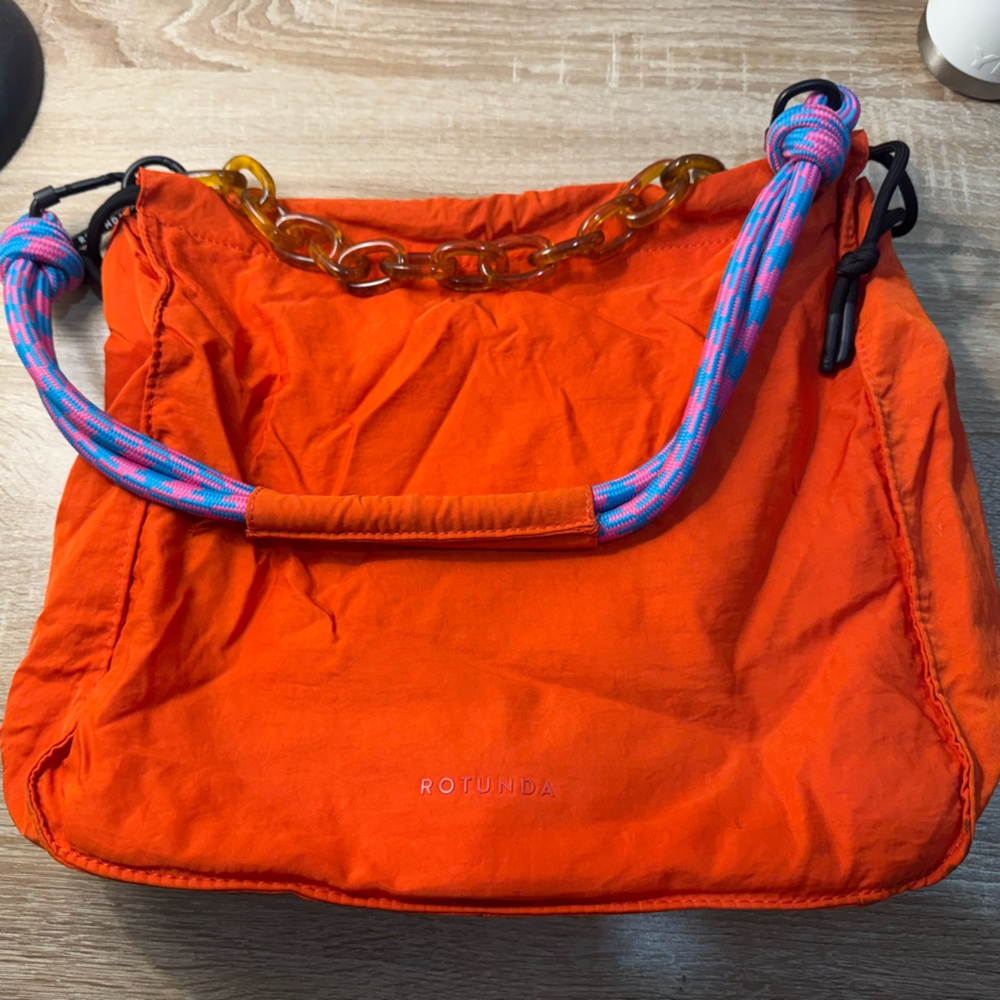 Rotunda Sant Hobo Bag Coral Red Nylon Paracord Strap Chunky Chain Eclectic